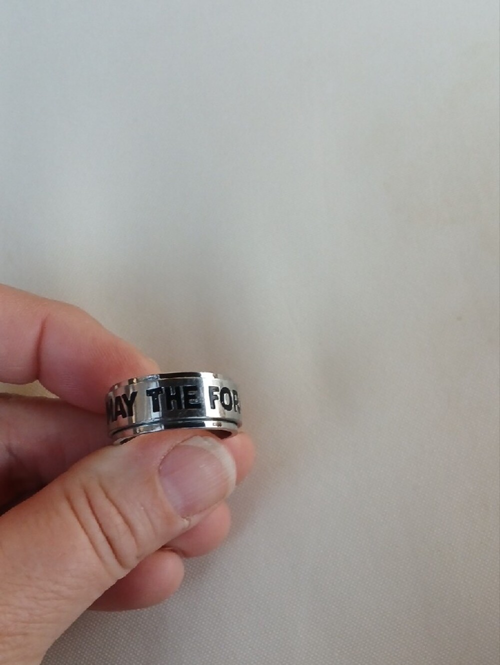 Men's Silver Stainless Steel Spinner Ring  With May The Force Be With You  On It - Picture 2 of 5